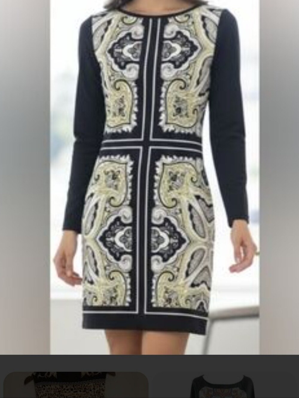 Banana Republic Paisley Black Dress, Long Sleeve Dress 0 XXS